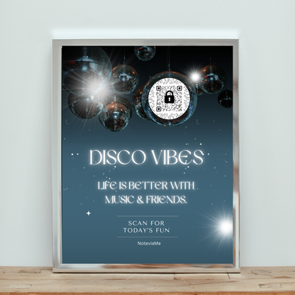 Disco Vibes Poster – Life Is Better with Music & Friends | QR Code Digital Wall Art