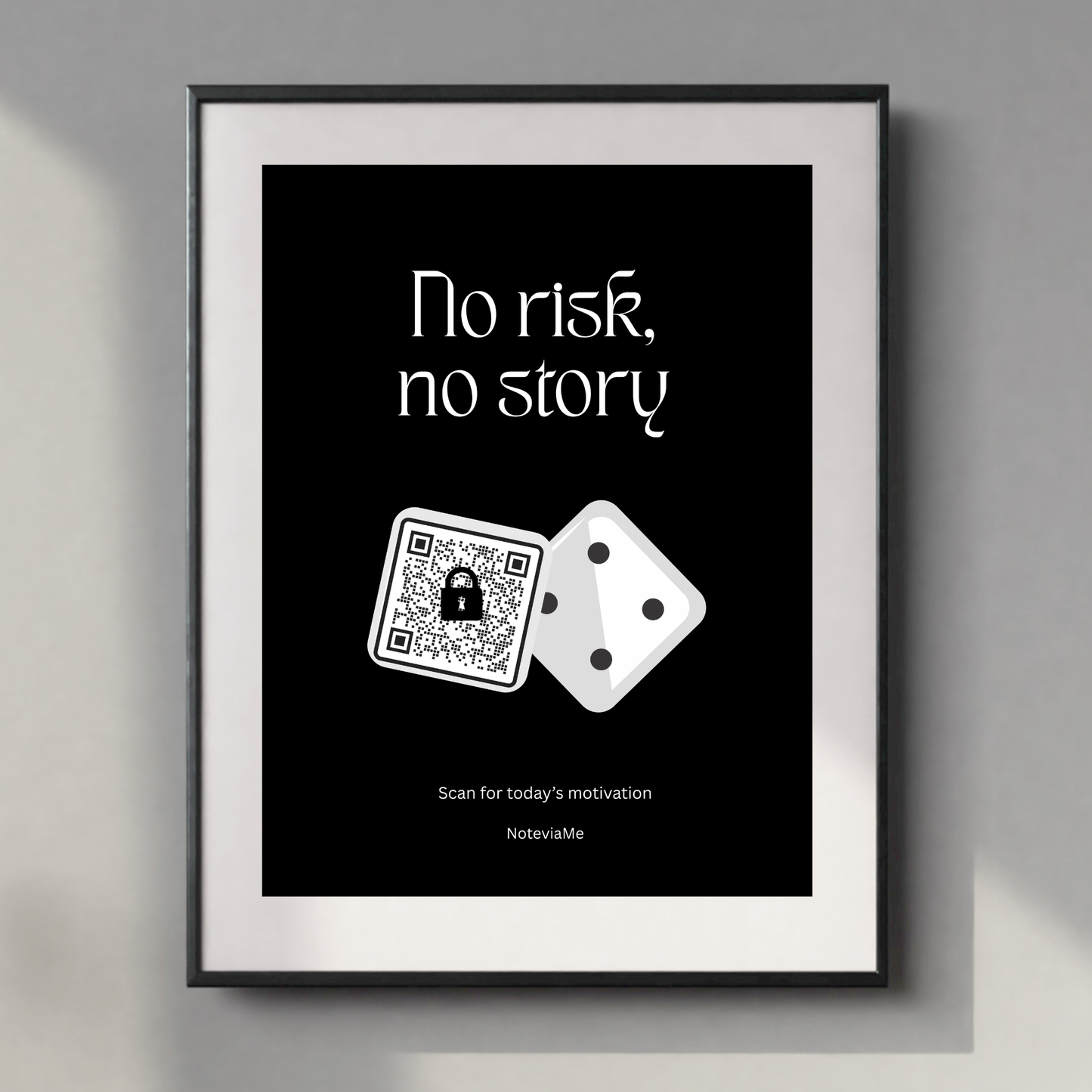 Motivational Poster – “No Risk, No Story” | Digital Wall Art with QR Code Inspiration