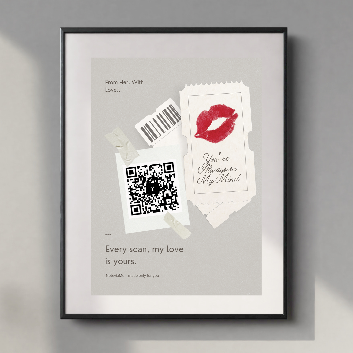 Always on My Mind – Romantic Love Poster for Him with QR Messages | Digital Download