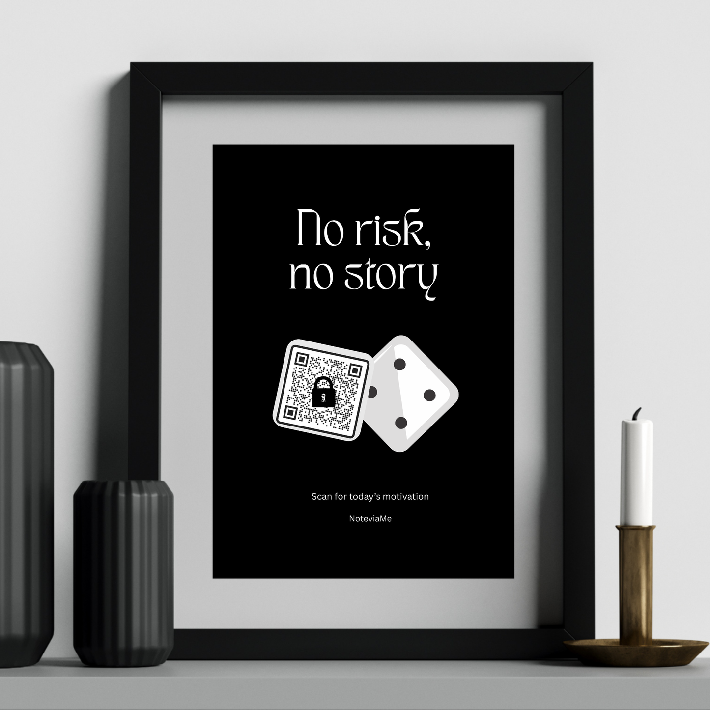 Motivational Poster – “No Risk, No Story” | Digital Wall Art with QR Code Inspiration